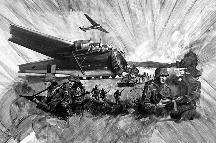 World War Two Aircraft - Germany's Gliding Giant (Original) by Other Military Art (Coton) at The Illustration Art Gallery