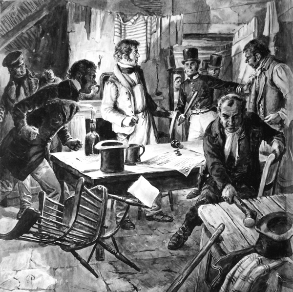 Early Police Break Up Political Meeting (Original) (Signed) by British History (Doughty) at The Illustration Art Gallery