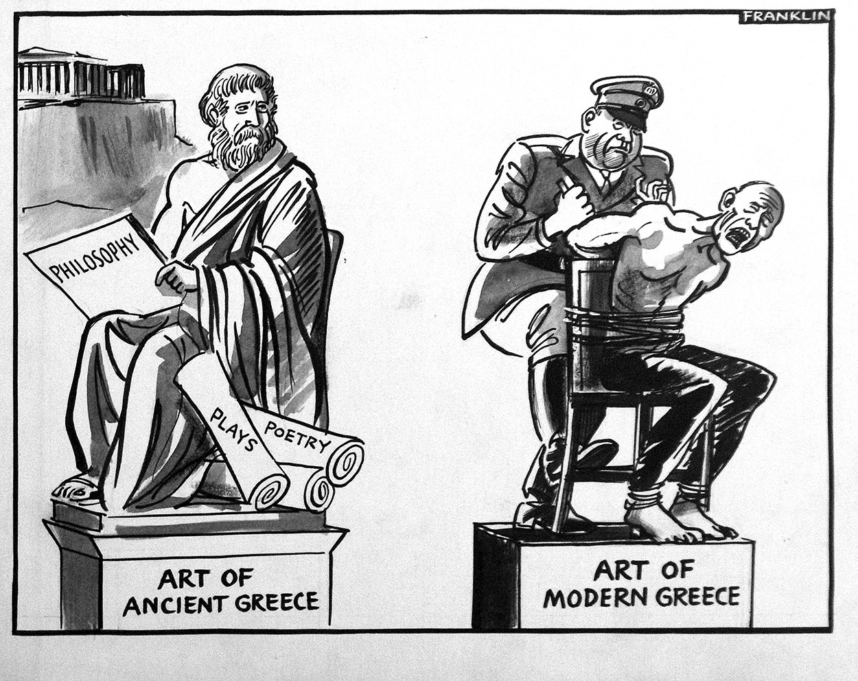 The Changing Face of Art in Greece (Original) (Signed) art by Stanley Arthur Franklin at The Illustration Art Gallery
