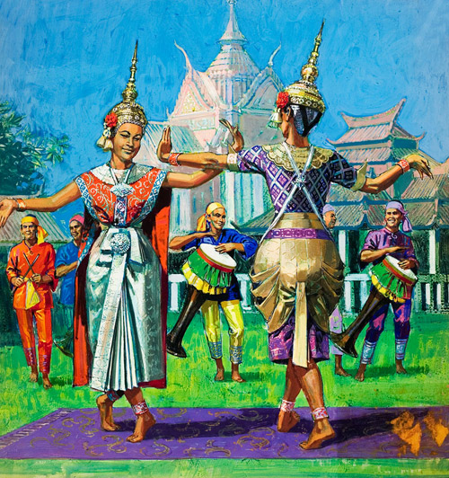 Siamese Dancers (Thailand) (Original) by Harry Green at The Illustration Art Gallery