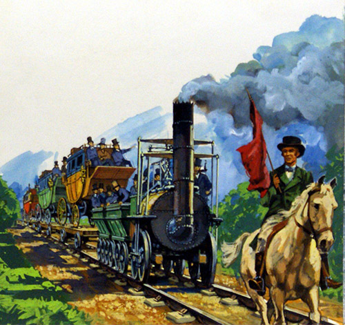 George Stephenson and the Stockton and Darlington Railway (Original) by Harry Green Art at The Illustration Art Gallery
