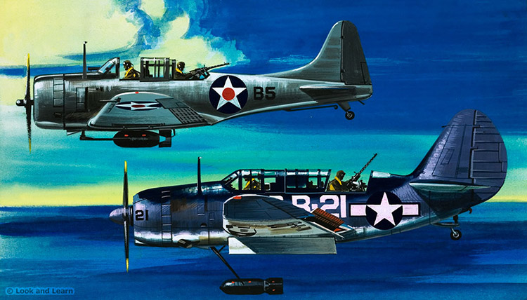 Douglas Dauntless and Curtiss Helldiver (Original) by Air (Wilf Hardy) at The Illustration Art Gallery