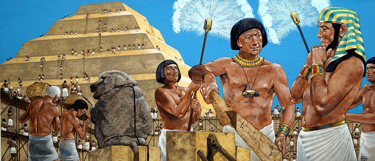 Imhotep and the Great Pyramid (Original) (Signed) by Richard Hook at The Illustration Art Gallery