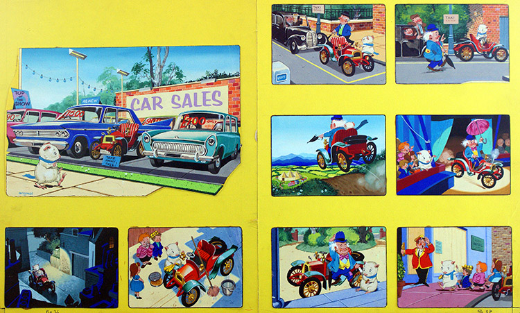 Gulliver Guinea-Pig and the Taxi (TWO pages) (Originals) (Signed) by Gulliver Guinea-Pig (Gordon Hutchings) Art at The Illustration Art Gallery