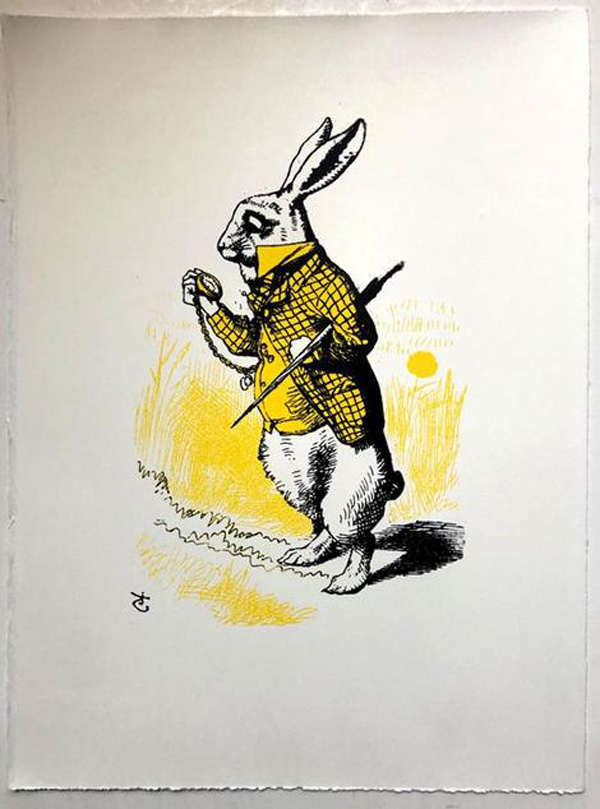 The White Rabbit looking at his watch, in yellow (Print) (Signed) by John Tenniel at The Illustration Art Gallery