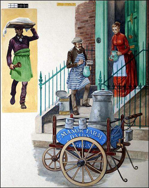 Victorian Trades The Muffin Man and the Milkman (Original) by British History (Peter Jackson) at The Illustration Art Gallery