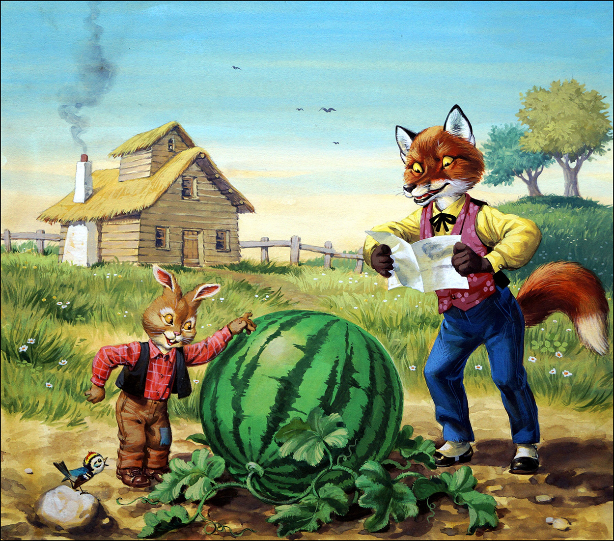 Brer Rabbit - Watermelon in Easter Hay (Original) art by Virginio Livraghi Art at The Illustration Art Gallery