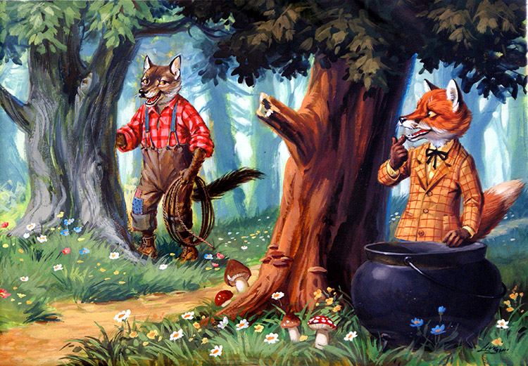 Brer Wolf and Brer Fox prepare a Trap for Brer Rabbit (Original) (Signed) by Virginio Livraghi at The Illustration Art Gallery