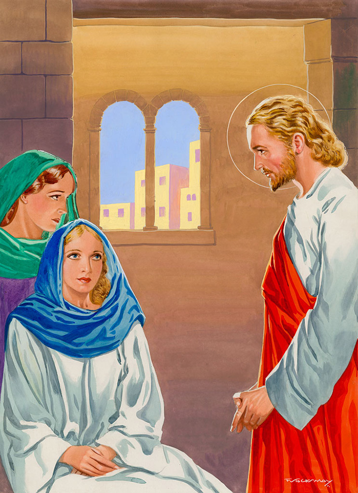 Jesus Visits Martha and Mary (Original) (Signed) art by F Stocks May Art at The Illustration Art Gallery