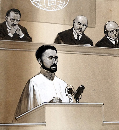 Haile Selassie at the League of Nations (Original) by Angus McBride Art at The Illustration Art Gallery