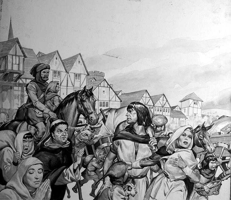 Fleeing London to Avoid The Black Death (TWO boards) (Originals) by James E McConnell Art at The Illustration Art Gallery