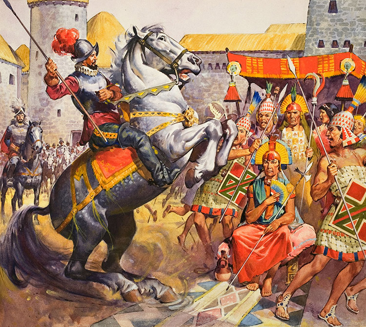 Conquistadors and Incas (Original) (Signed) by James E McConnell at The Illustration Art Gallery
