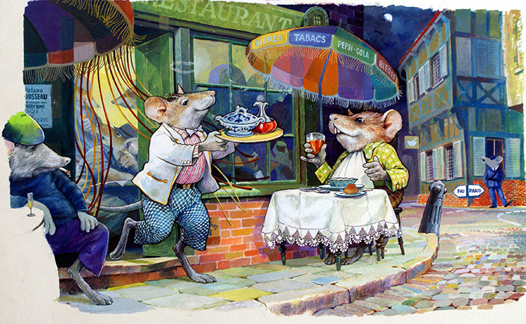 An Evening At The Restaurant (Original) by Town Mouse and Country Mouse (Mendoza) at The Illustration Art Gallery