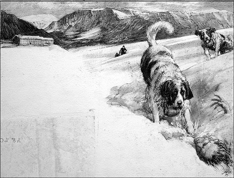 St Bernard's Mountain Rescue (Original) (Signed) by John Millar Watt Art at The Illustration Art Gallery