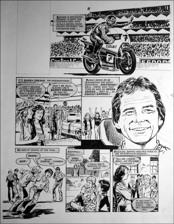 The Barry Sheene Story (TWO pages) (Originals) by Barrie Mitchell Art at The Illustration Art Gallery