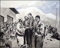 Sir Edmund Hillary returning to the Himalayas art by Alexander Oliphant