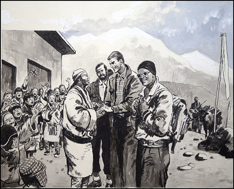 Sir Edmund Hillary returning to the Himalayas (Original) by Alexander Oliphant at The Illustration Art Gallery