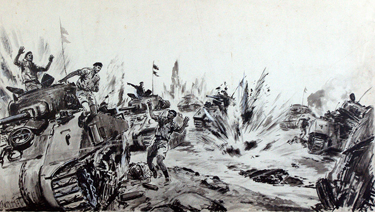 Tank Battle (Original) by Alexander Oliphant at The Illustration Art Gallery