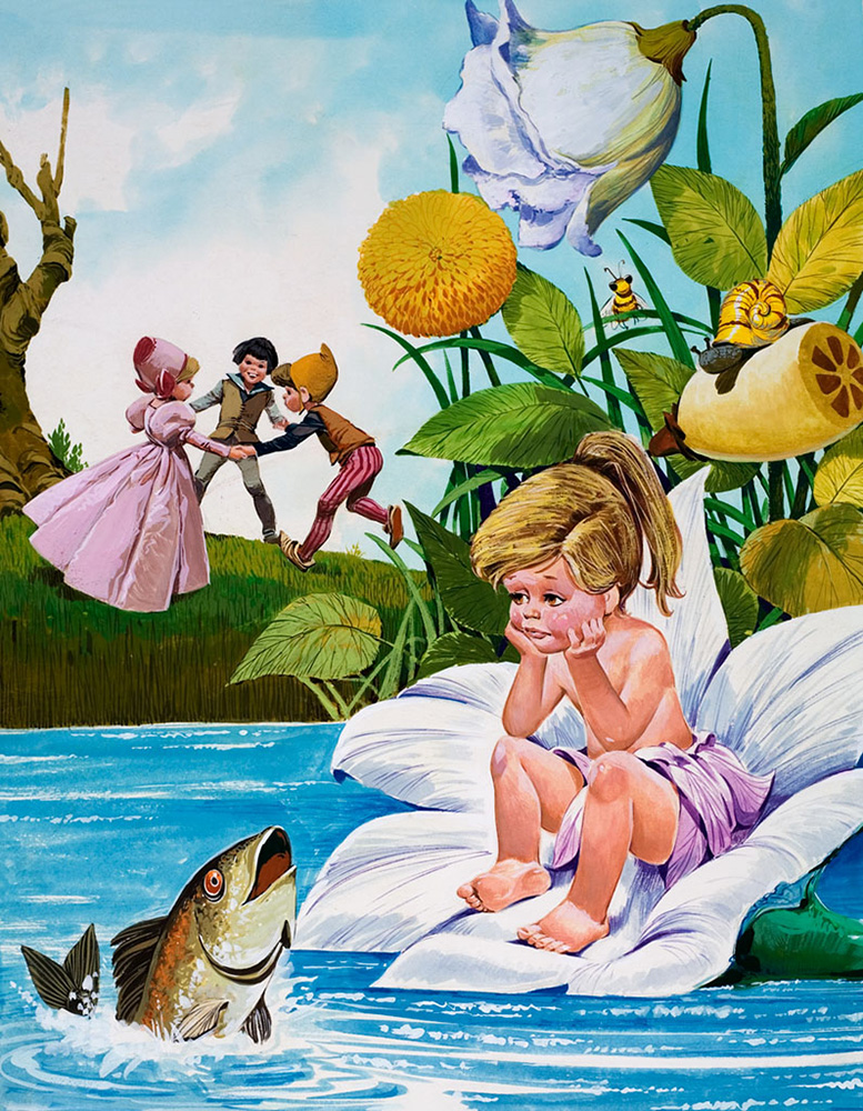 The Fairy Child Sits Pensive on a Waterlily (Original) art by Jose Ortiz Art at The Illustration Art Gallery