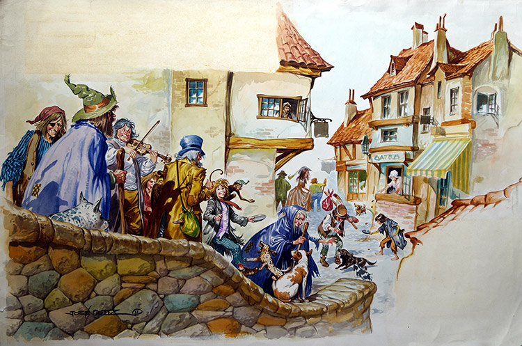 Procession Through the Village (Original) (Signed) by Jose Ortiz at The Illustration Art Gallery