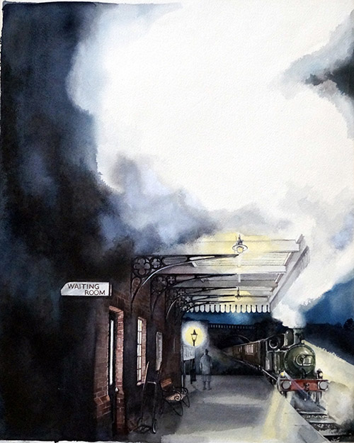 The Ghost Now Standing on Platform One book cover art (Original) by Kim Palmer at The Illustration Art Gallery