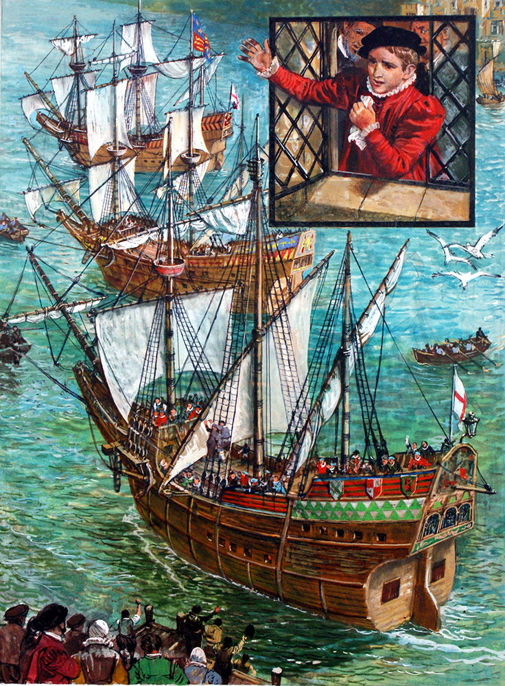 When Three Ships Set Sail (Original) art by Ken Petts Art at The Illustration Art Gallery