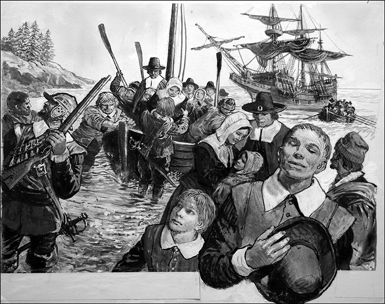 Arrival of the Mayflower (Original) by Ken Petts at The Illustration Art Gallery