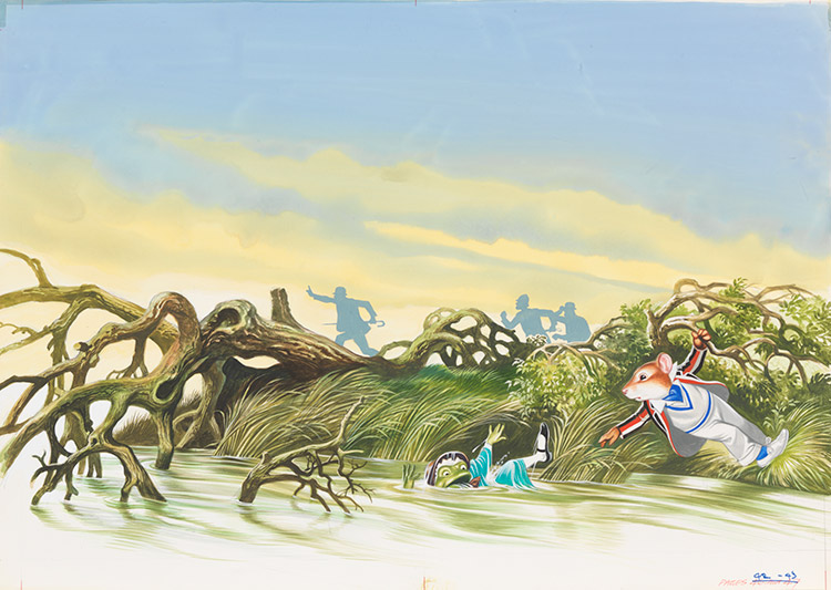 The Wind in the Willows - Toad falls in the River (Original) by Wind in the Willows (Ron Embleton) at The Illustration Art Gallery