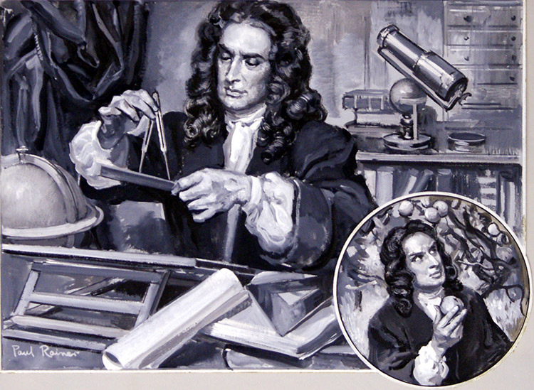 Sir Isaac Newton - The Genius of Grantham (Original) (Signed) by Paul Rainer Art at The Illustration Art Gallery