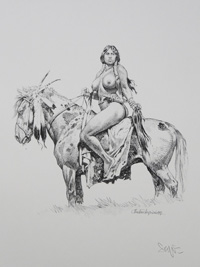 Indian Warrior on Horseback (Limited Edition Print) (Signed)