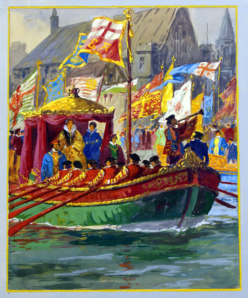 Scene from the Coronation of Elizabeth I - Royal Barge (Original) art by Ellis Silas Art at The Illustration Art Gallery