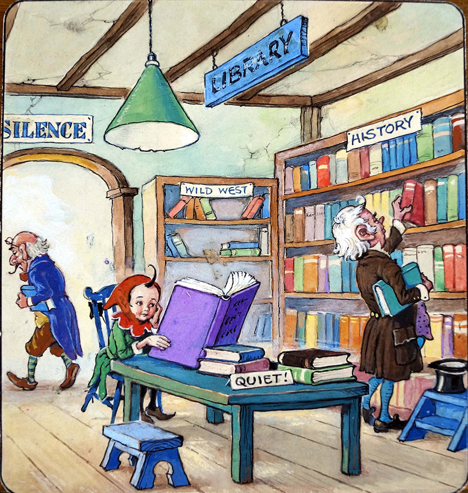 Norman Gnome: At The Library (Original) art by Geoff Squire Art at The Illustration Art Gallery