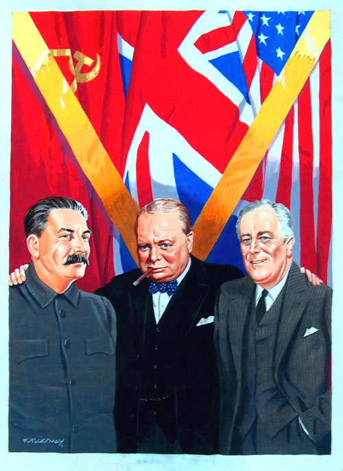 Winston Churchill, Franklin Roosevelt, Joseph Stalin (Original) (Signed) by F Stocks May at The Illustration Art Gallery