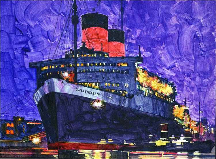RMS Queen Elizabeth (Original) by Ferdinando Tacconi at The Illustration Art Gallery
