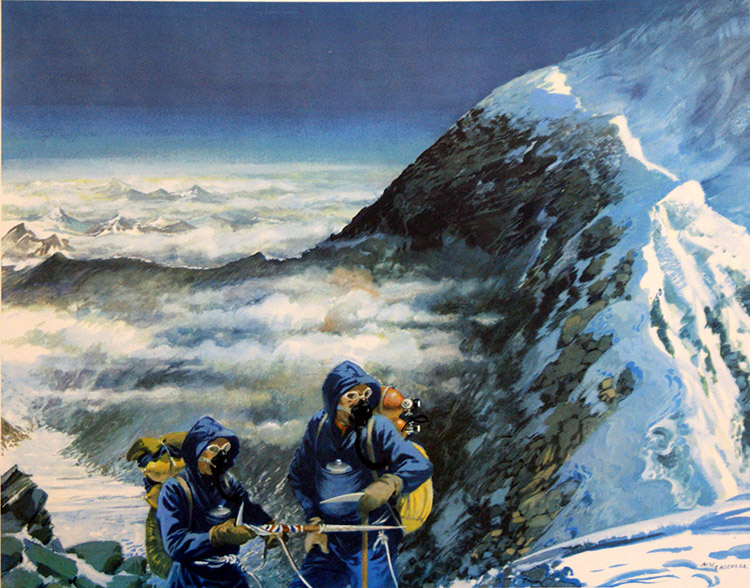 The Conquest of Mount Everest (Original Macmillan Poster) (Print) by Mac Tatchell at The Illustration Art Gallery
