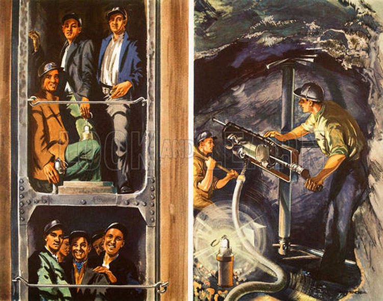 Cornish Tin Miners at work (Original Macmillan Poster) (Print) by Mac Tatchell at The Illustration Art Gallery