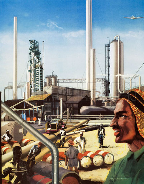 An Oil Refinery in Arabia (Original Macmillan Poster) (Print) by Mac Tatchell at The Illustration Art Gallery