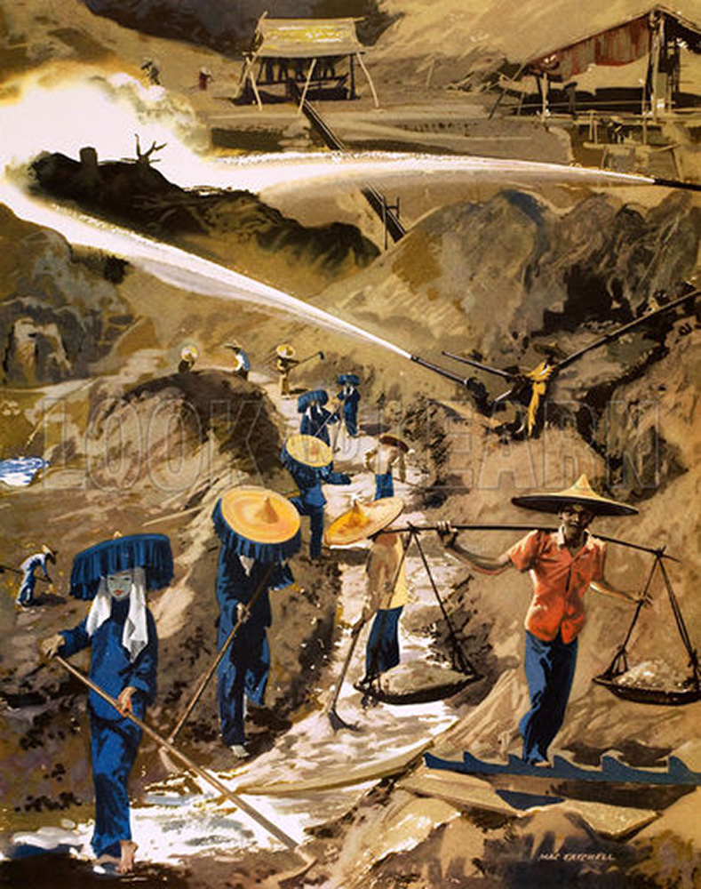 A Tin Mine in Malaya (Original Macmillan Poster) (Print) art by Mac Tatchell at The Illustration Art Gallery