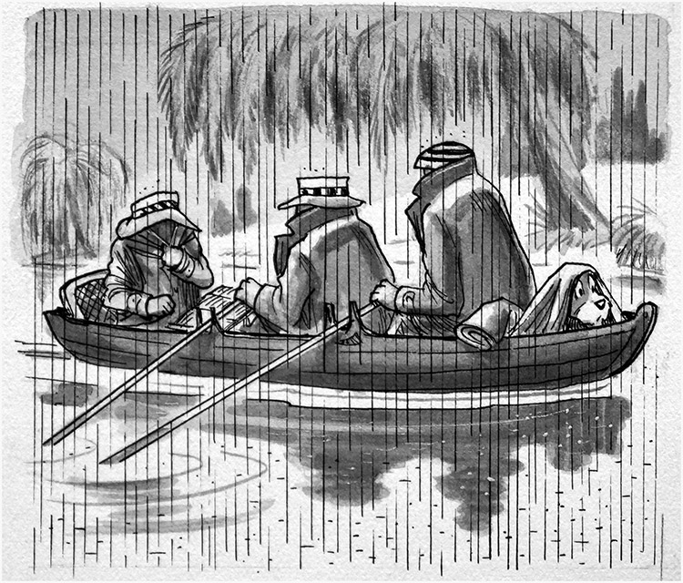 Three Men In A Boat: Good Weather For Ducks (Original) by Three Men In A Boat (Woolcock) at The Illustration Art Gallery